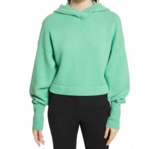TIBI Blouson Hooded 100% Cashmere Pullover SweaterXS Green Casual Comfort Luxury